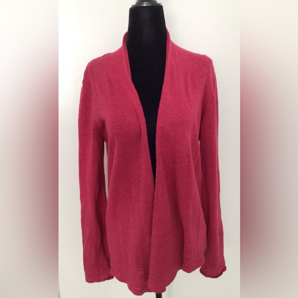 EILEEN FISHER Linen Knit Open Front Cardigan Rasberry Red Small
Small (4…